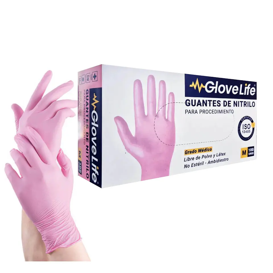 Guantes de examinación nitrilo rosado TALLA M 1