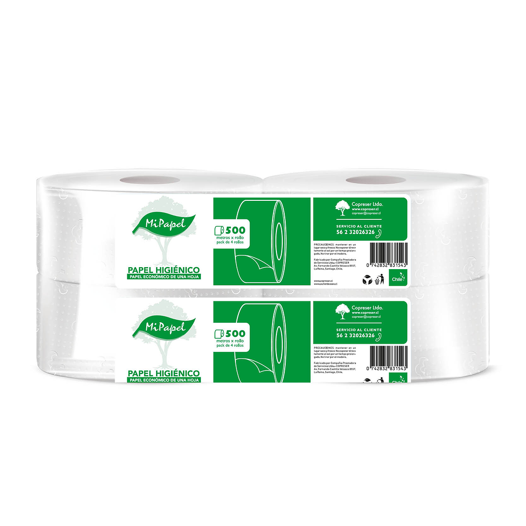 Papel higiénico 500 m hoja simple (4 rollos) 1