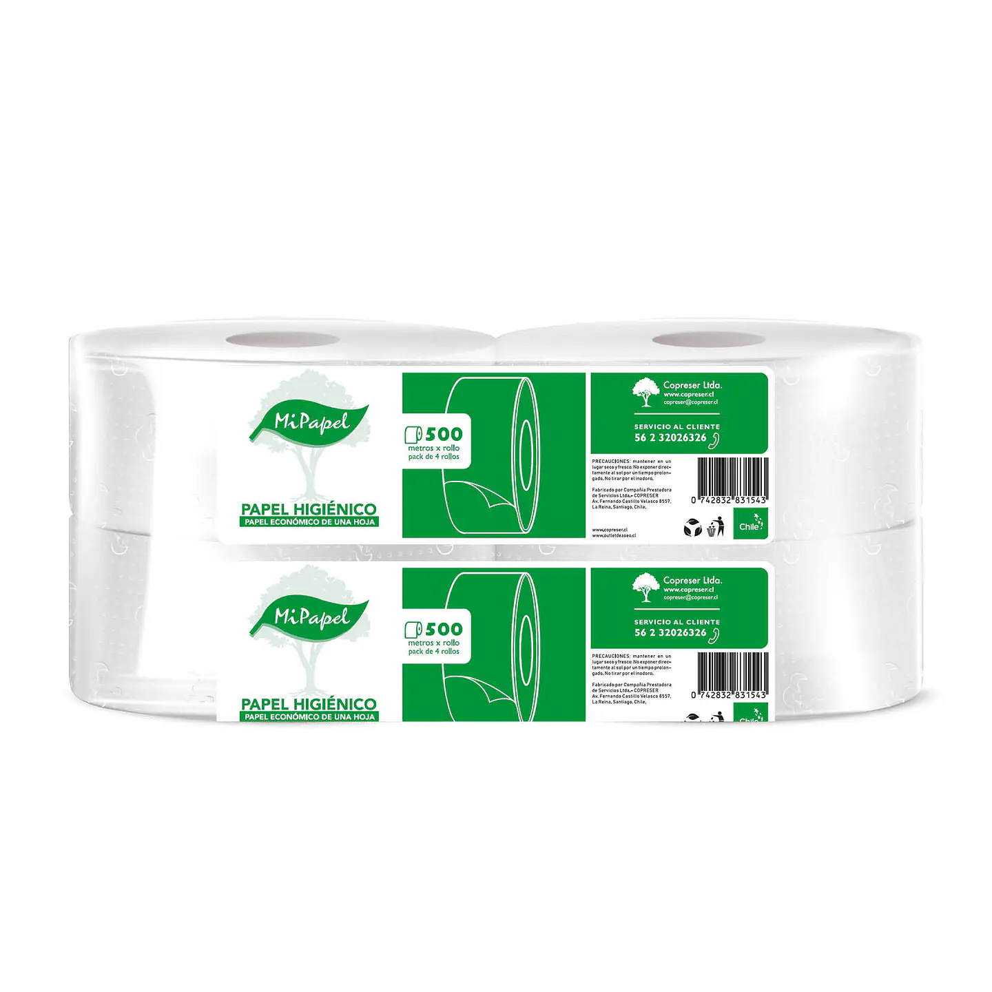 Papel higiénico 500 m hoja simple (4 rollos) 1
