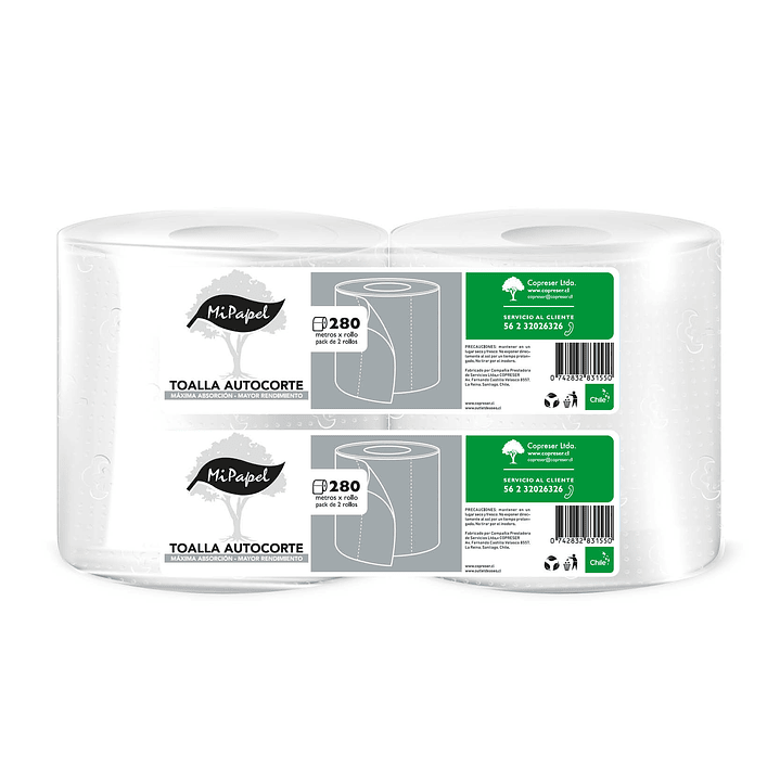 Toalla de papel Autocorte 280 m hoja simple (2 rollos) 1