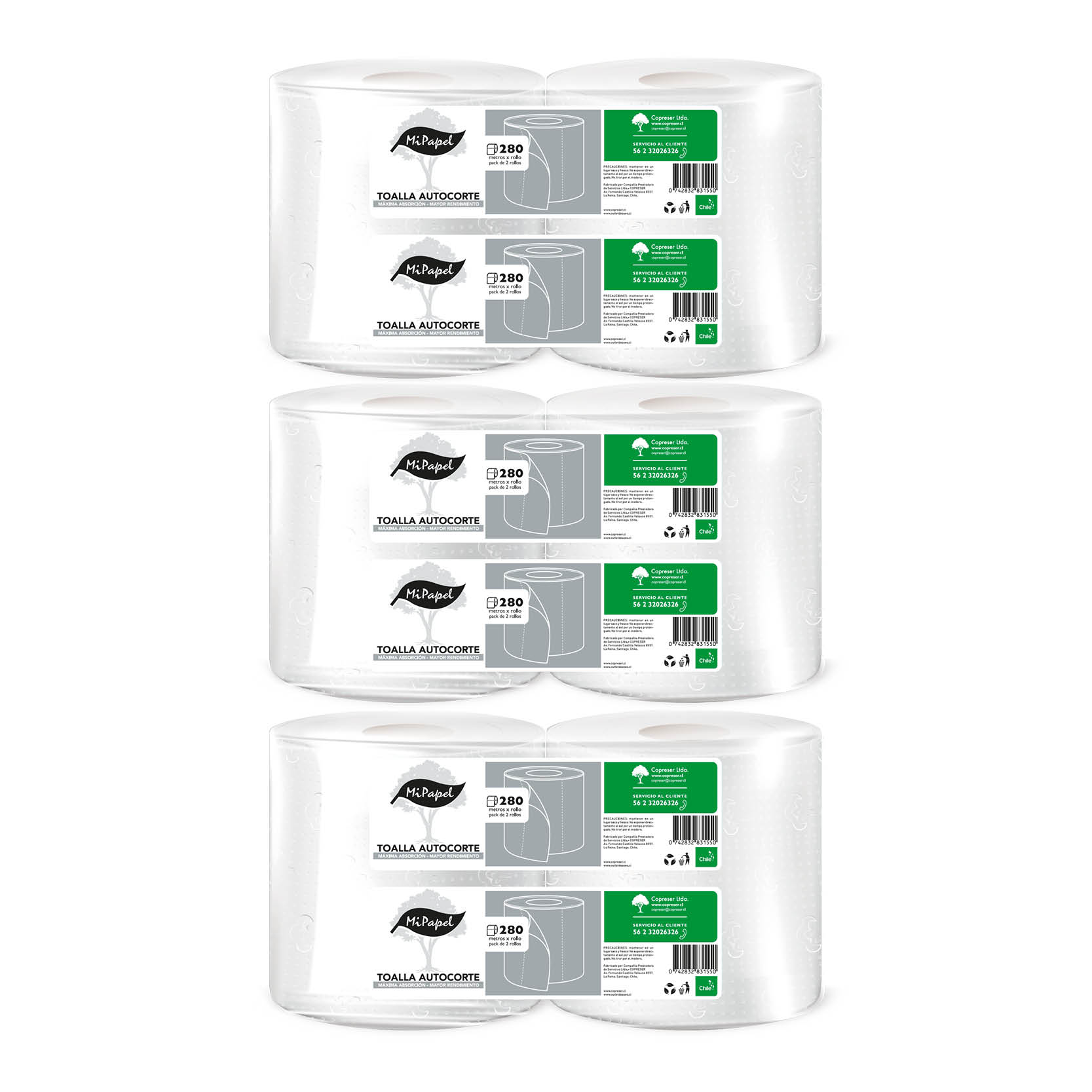 Pack Toalla de papel Autocorte 280 m hoja simple [3 paquetes]