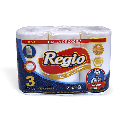 Toalla de papel 12,6 m doble hoja (3 rollos)