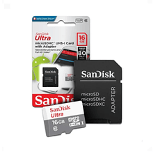 TARJETA MICRO SD SANDISK 16 GB CLASE 10 + ADAPTADOR