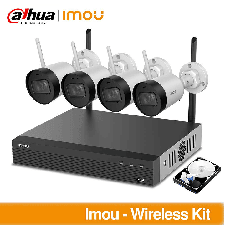 KIT NVR WIFI 4 CÁMARAS IMOU FULL HD | DISCO DURO 1TB INCLUIDO 1