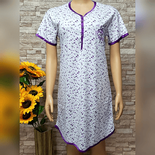 Camisola Manga Corta Floreada Morada Talla XXL