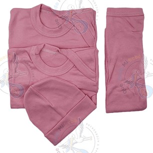 Ajuar 4 Piezas Liso Talla 6/9 Meses Rosado