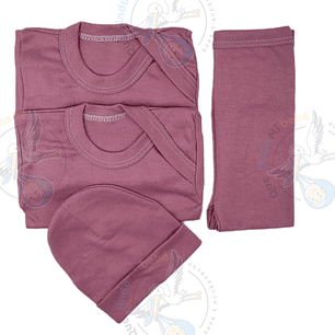 Ajuar 4 Piezas Liso Talla 6/9 Meses Palo Rosa