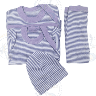 Ajuar 4 Piezas Liso Talla 3/6 Meses Lila Rayado 