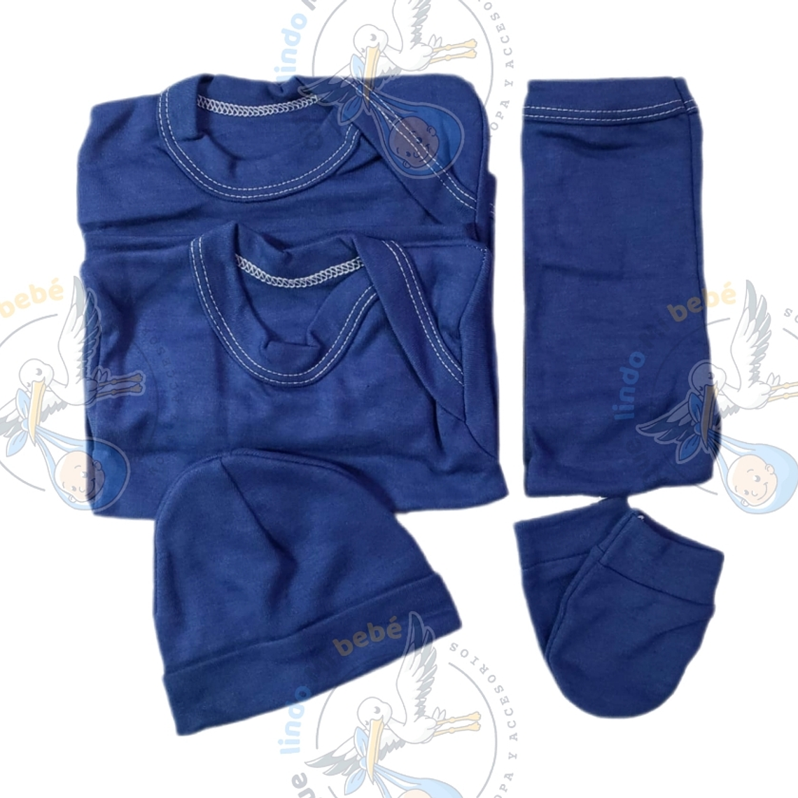 Ajuar 5 Piezas Liso Talla 0/3 Meses Azul Jeans 1