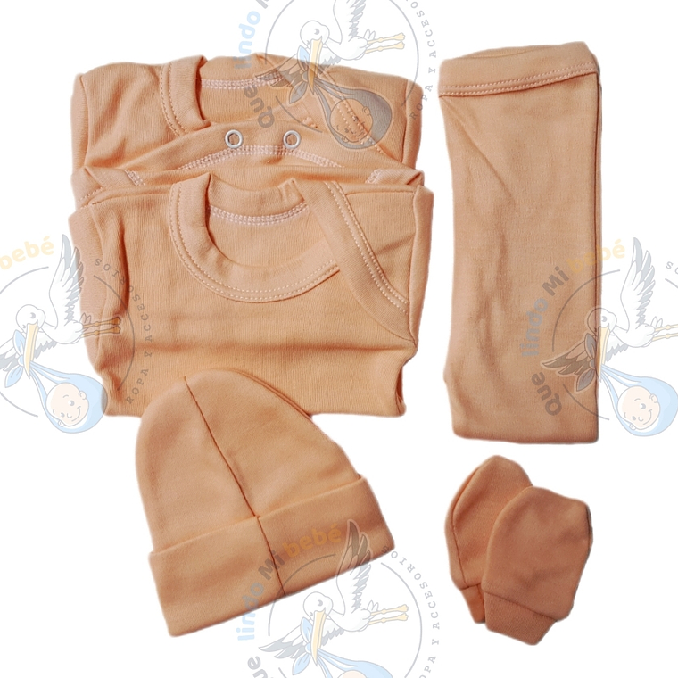 Ajuar 5 Piezas Liso Talla 0/3 Meses Damasco   1