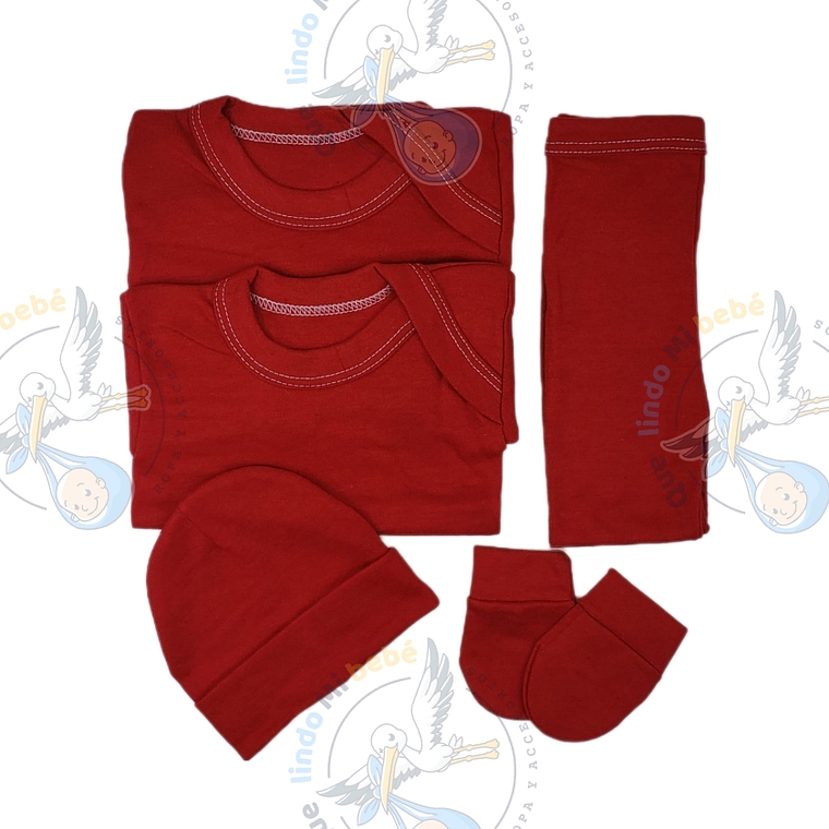 Ajuar 5 Piezas Liso Talla 0/3 Meses Rojo 1