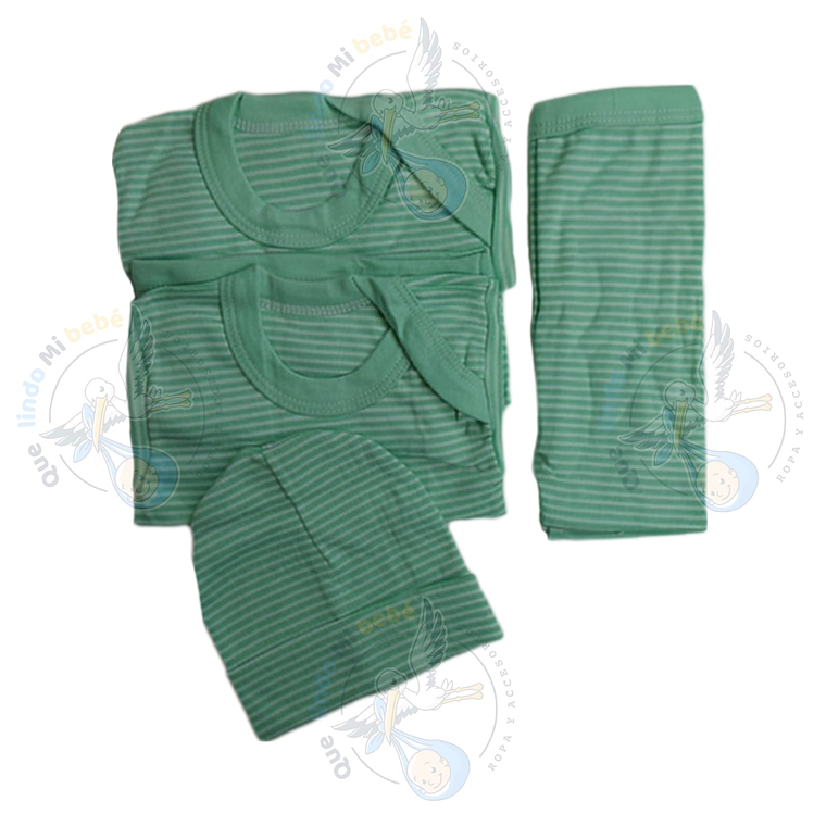 Ajuar 4 Piezas Liso Talla 3/6 Meses Verde Agua Rayado  1