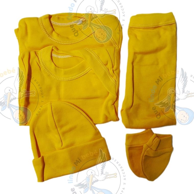 Ajuar 5 Piezas Liso Talla 0/3 Meses Amarillo Yema 1