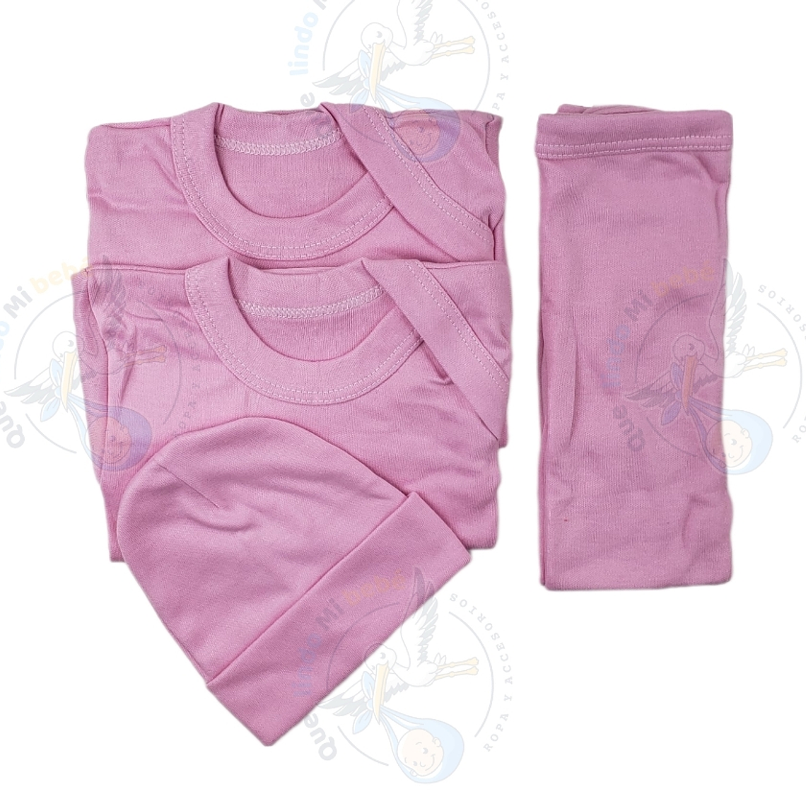 Ajuar 4 Piezas Liso Talla 3/6 Meses Rosado Pálido  1