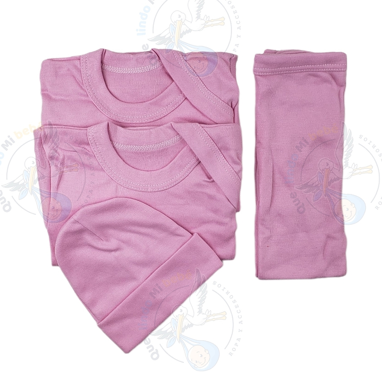 Ajuar 4 Piezas Liso Talla 3/6 Meses Rosado Pálido  1