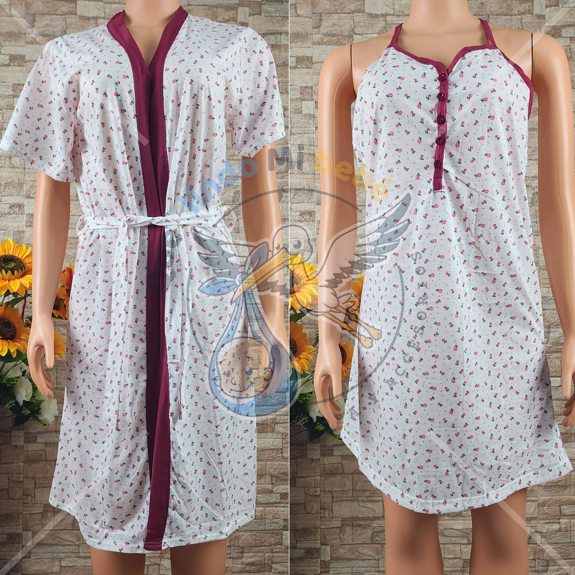 Pack Bata Manga Corta + Camisa Talla M Burdeo 1