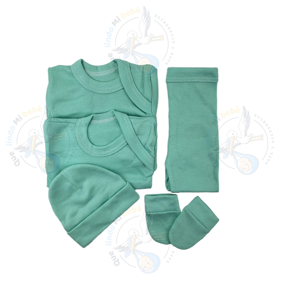 Ajuar 5 Piezas Liso Talla Prematuro Verde Agua 1