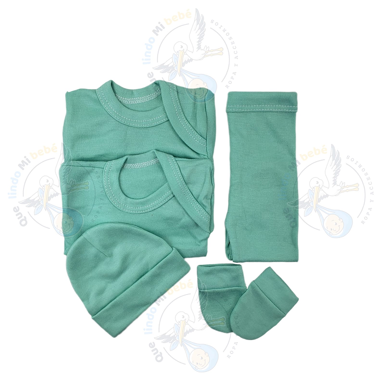 Ajuar 5 Piezas Liso Talla Prematuro Verde Agua 1