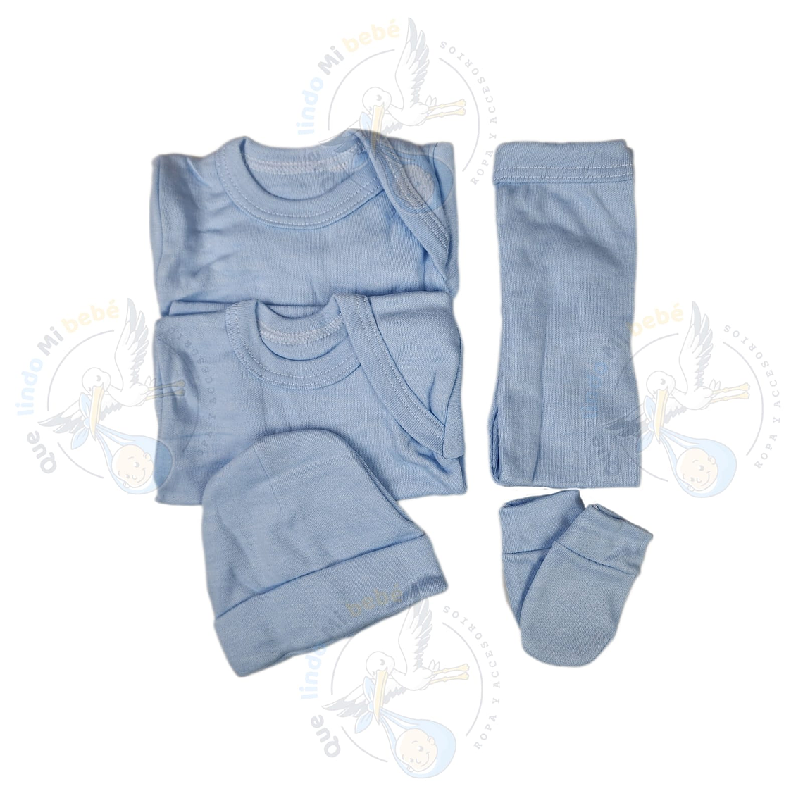 Ajuar 5 Piezas Liso Talla Prematuro Celeste Claro 1
