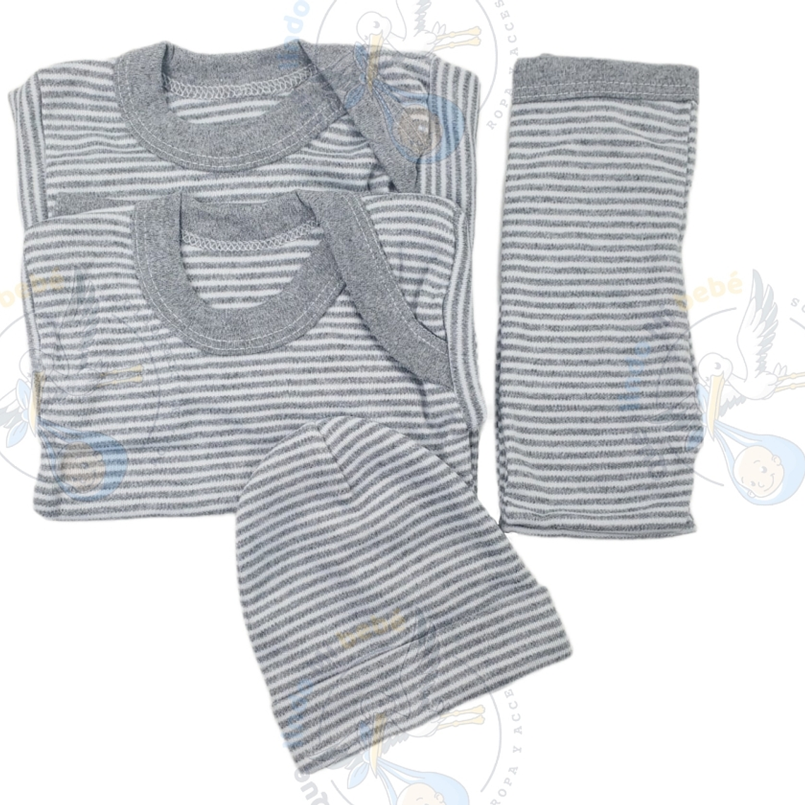 Ajuar 4 Piezas Liso Talla 3/6 Meses Gris Rayado 1