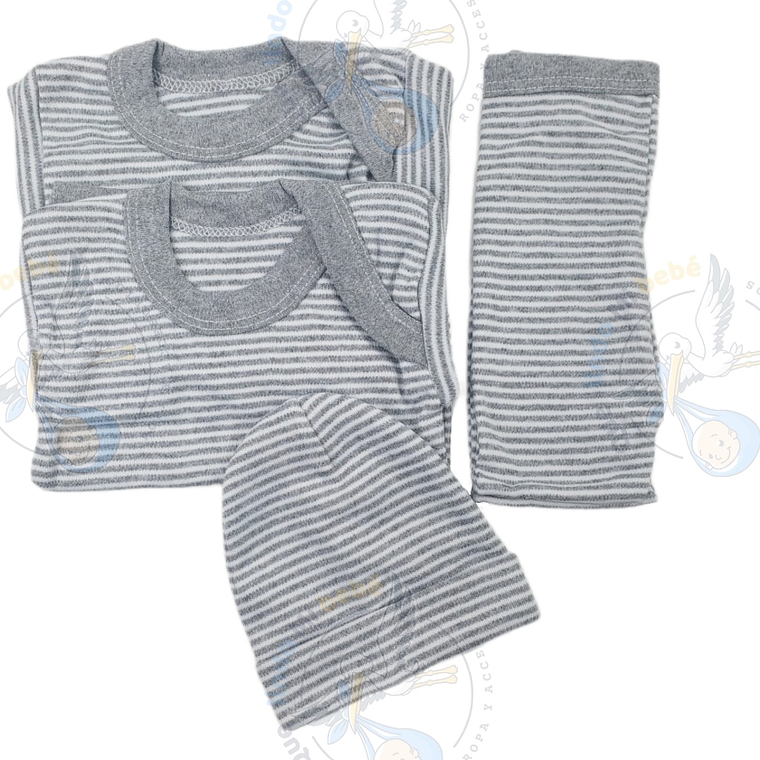 Ajuar 4 Piezas Liso Talla 3/6 Meses Gris Rayado 1