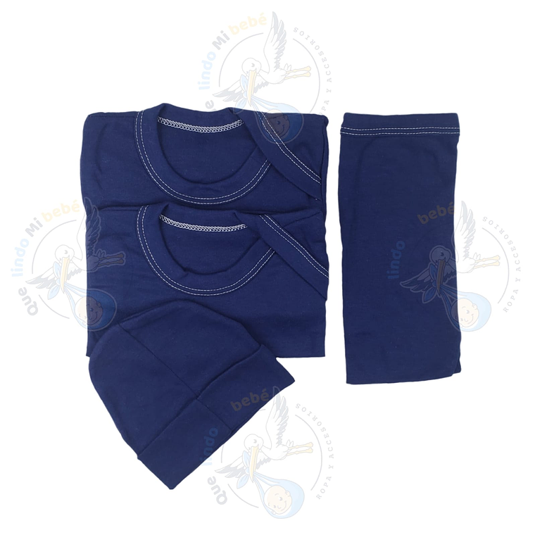 Ajuar 4 Piezas Liso Talla 6/9 Meses Azul Jeans  1