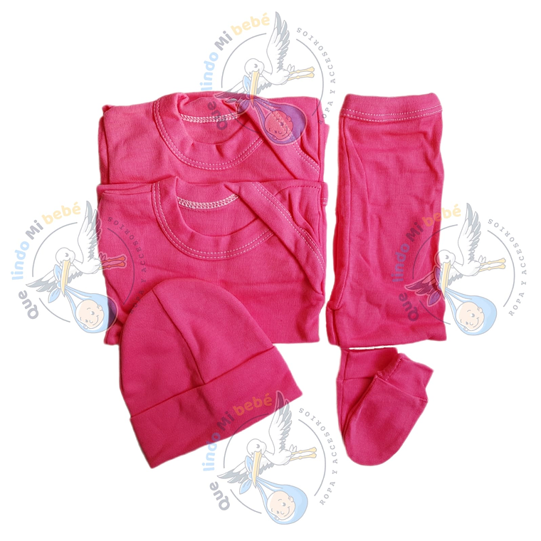 Ajuar 5 Piezas Liso Talla 0/3 Meses Chicle  1