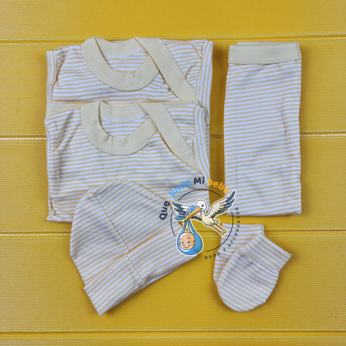 Ajuar 5 Piezas Liso Talla 0/3 Meses Amarillo Maiz Rayado 1