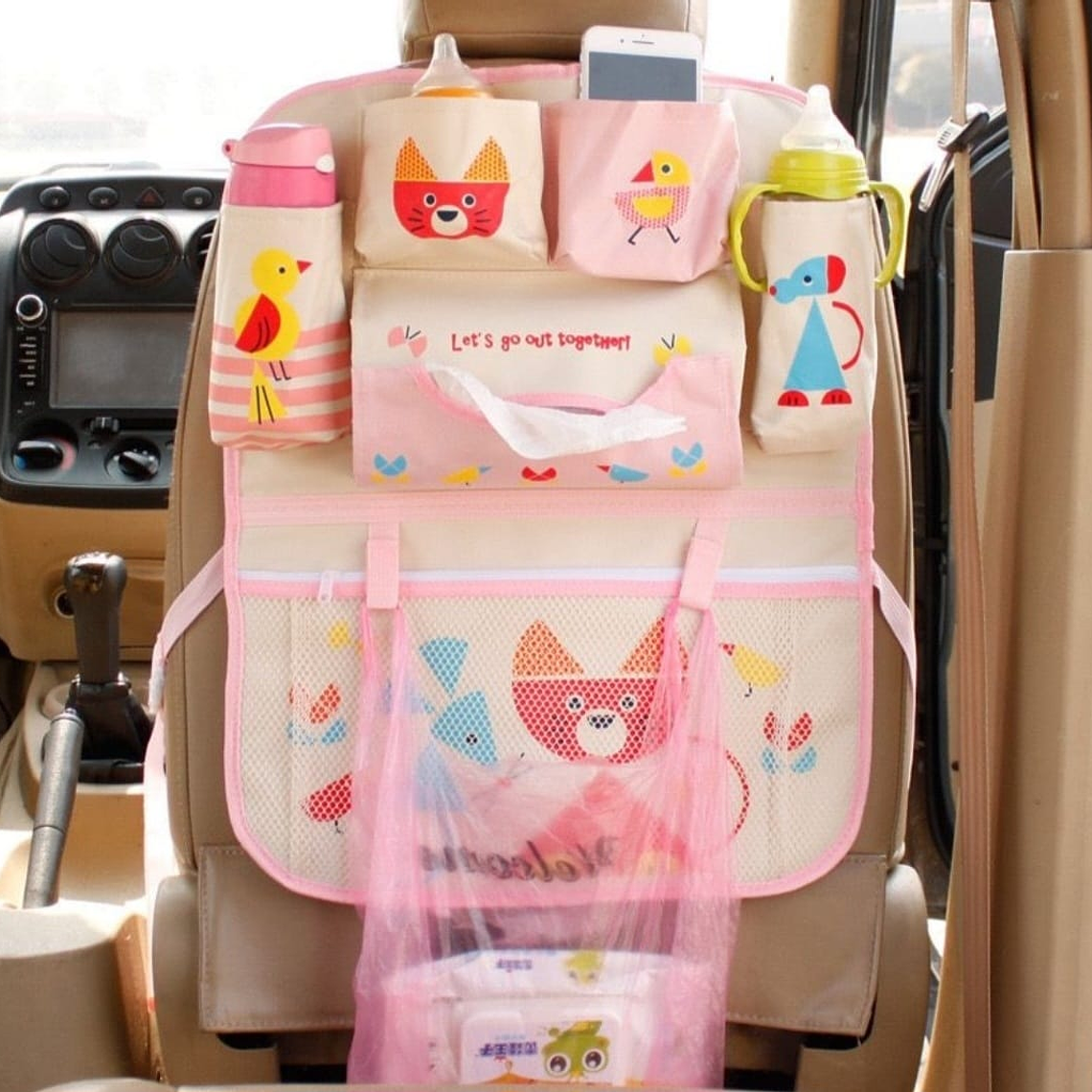 Organizador Respaldo Asiento Auto Rosado 1