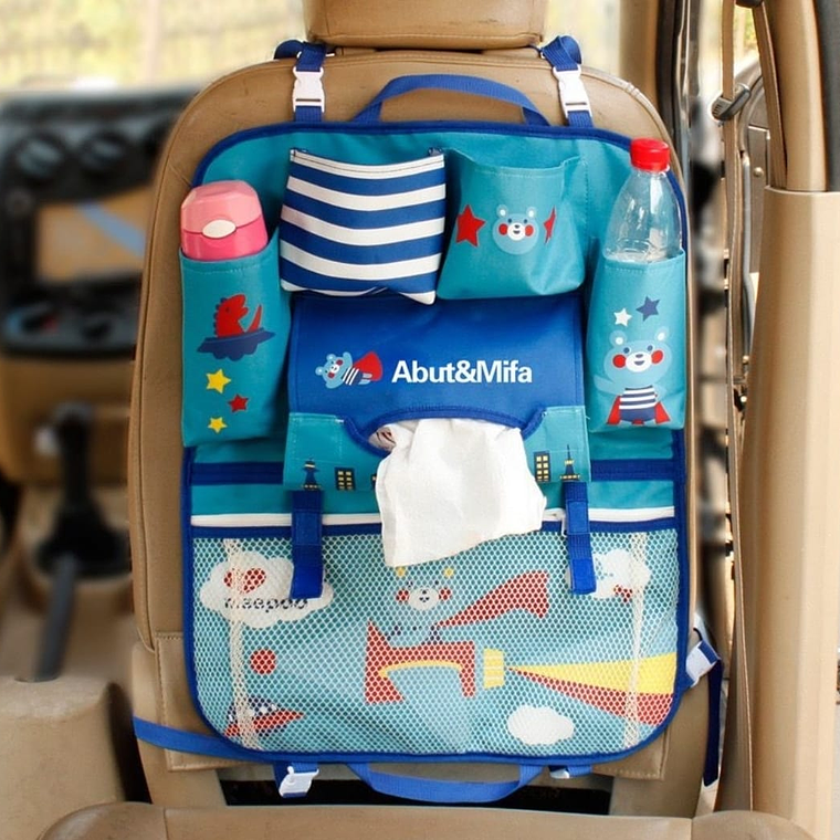 Organizador Respaldo Asiento Auto Azul Osito 1