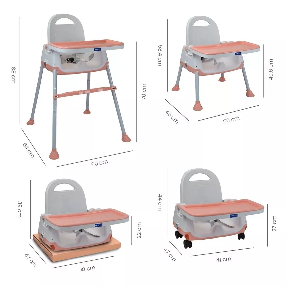 Silla Comedor Bebe 4 En 1 Rosada SLL4103 2