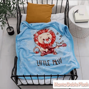 Frazada Doble Plush Grande León Celeste 
