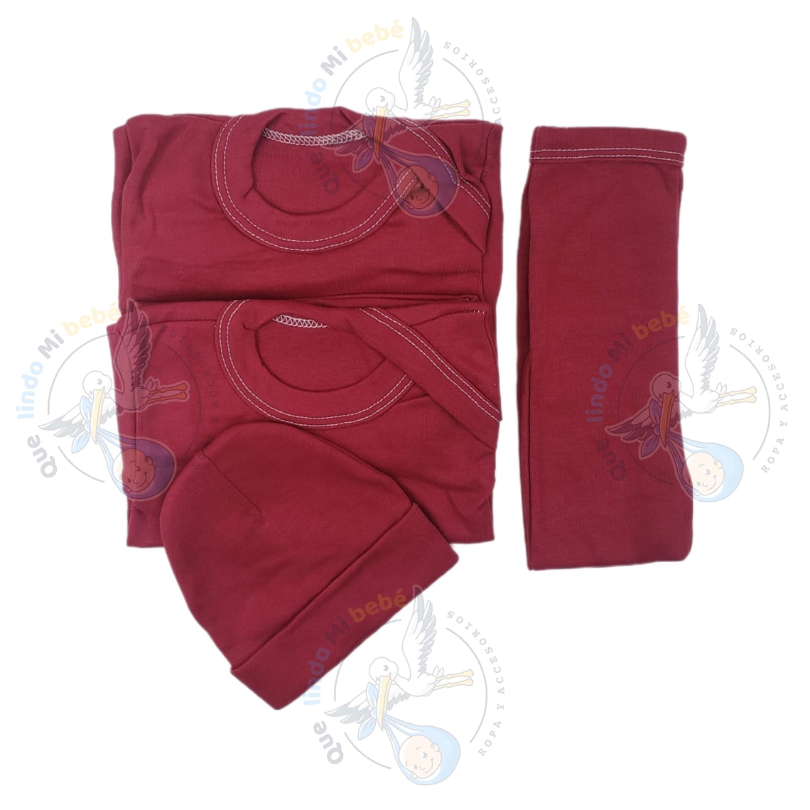 Ajuar 4 Piezas Liso Talla 6/9 Meses Burdeo  1