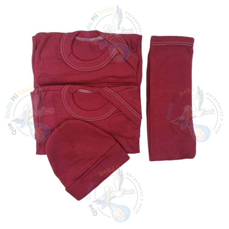 Ajuar 4 Piezas Liso Talla 6/9 Meses Burdeo  1
