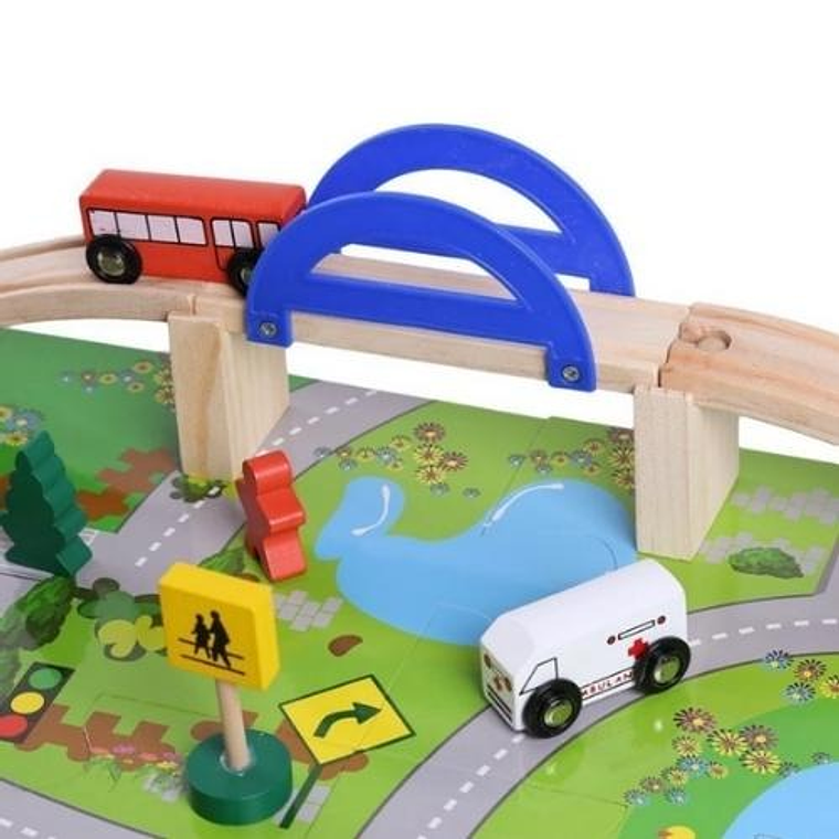 Pista de Autos Madera 40 Piezas Montessori +36M 3