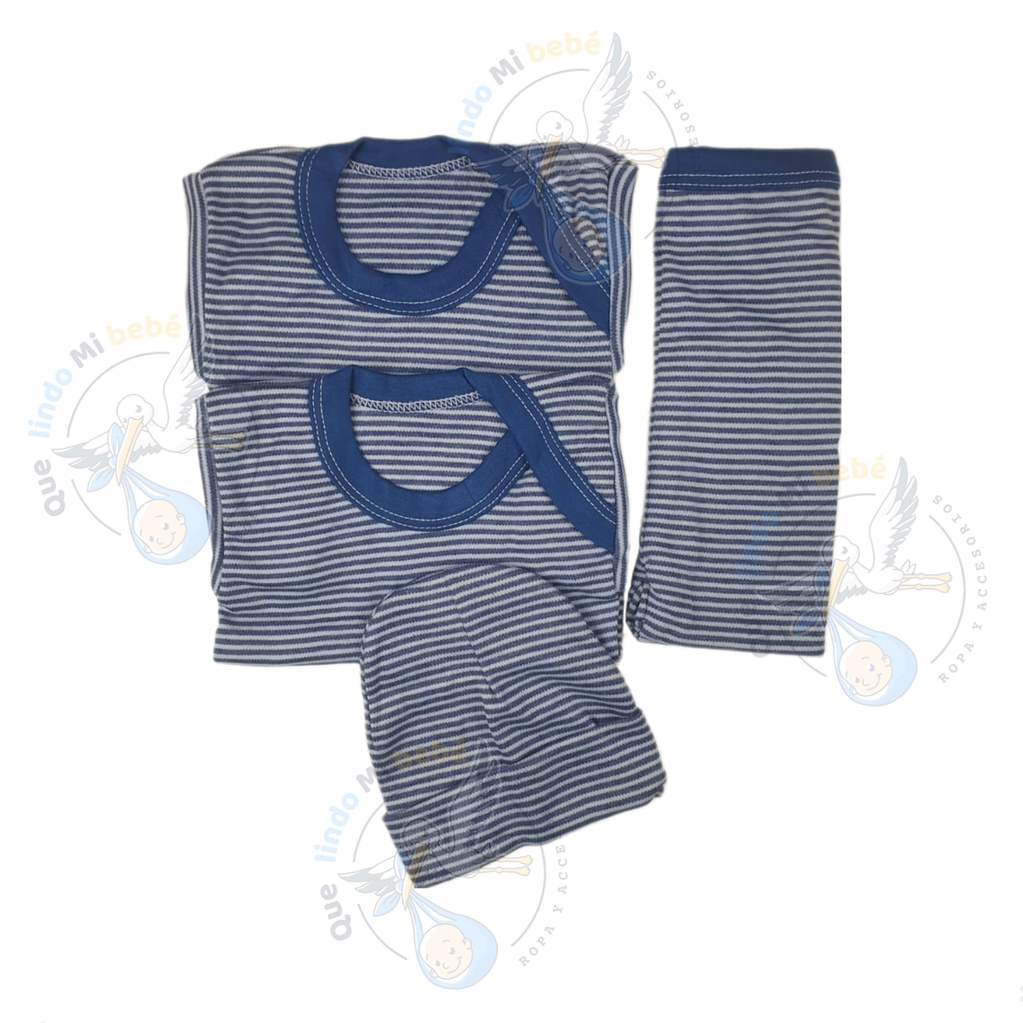 Ajuar 4 Piezas Liso Talla 3/6 Meses Azul Rayado 1