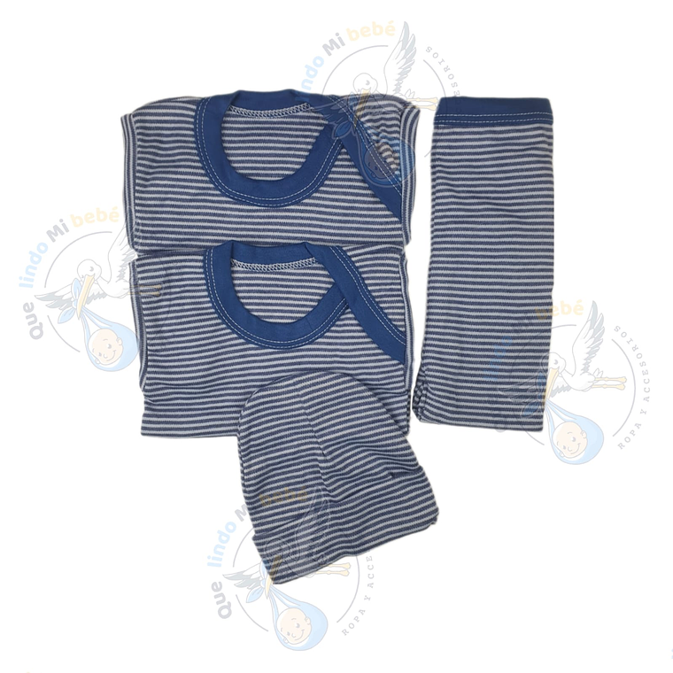 Ajuar 4 Piezas Liso Talla 3/6 Meses Azul Rayado 1