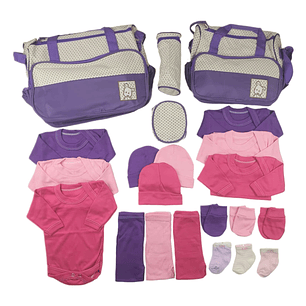 Pack Bolso 5 Piezas + Ajuar 18 Piezas 0/3 Meses