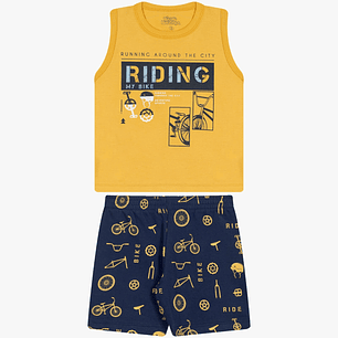 Conjunto Bike Short Polerita 18/24 Meses Amarillo Pastel 