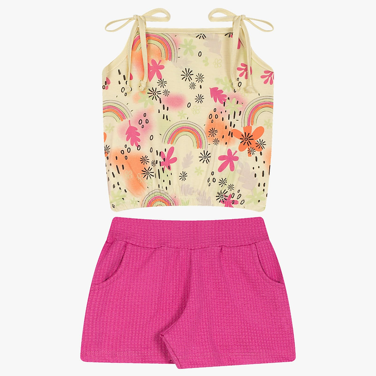Conjunto Polerita Pabilo mas Short 36 Meses Floreado Amarrilo 1