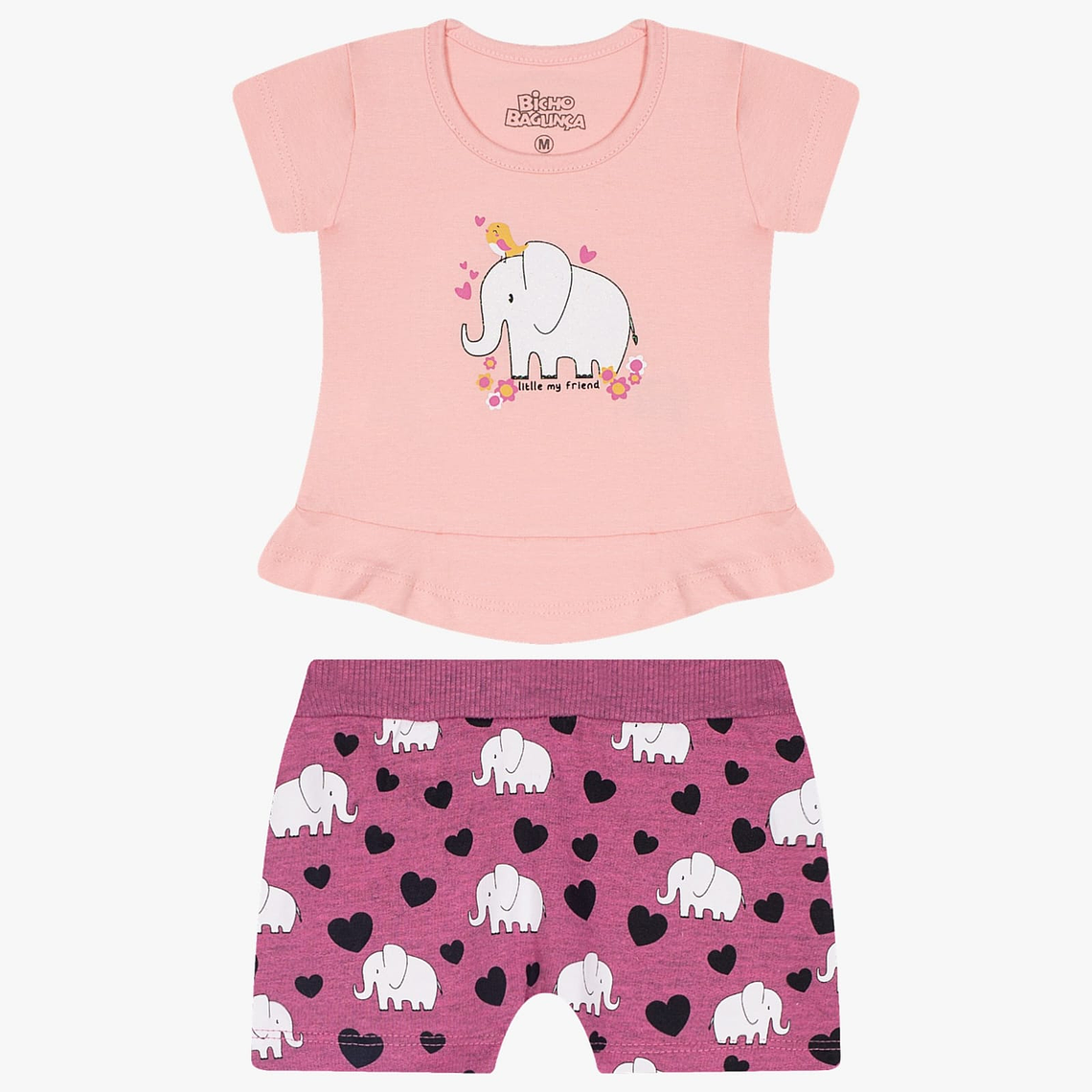 Conjunto Short Polerita 6/9 Meses Elefante Rosado 1