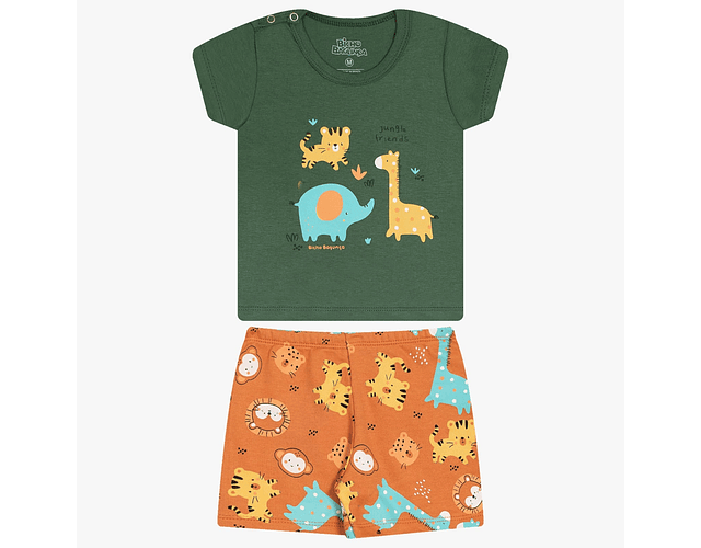 Conjunto Short Polerita 6/9 Meses Jungle Friends Verde