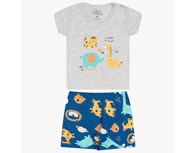 Conjunto Short Polerita 9/12 Meses Jungle Friends Gris