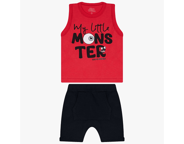 Conjunto Short Polerita 12/18 Meses Monster Rojo