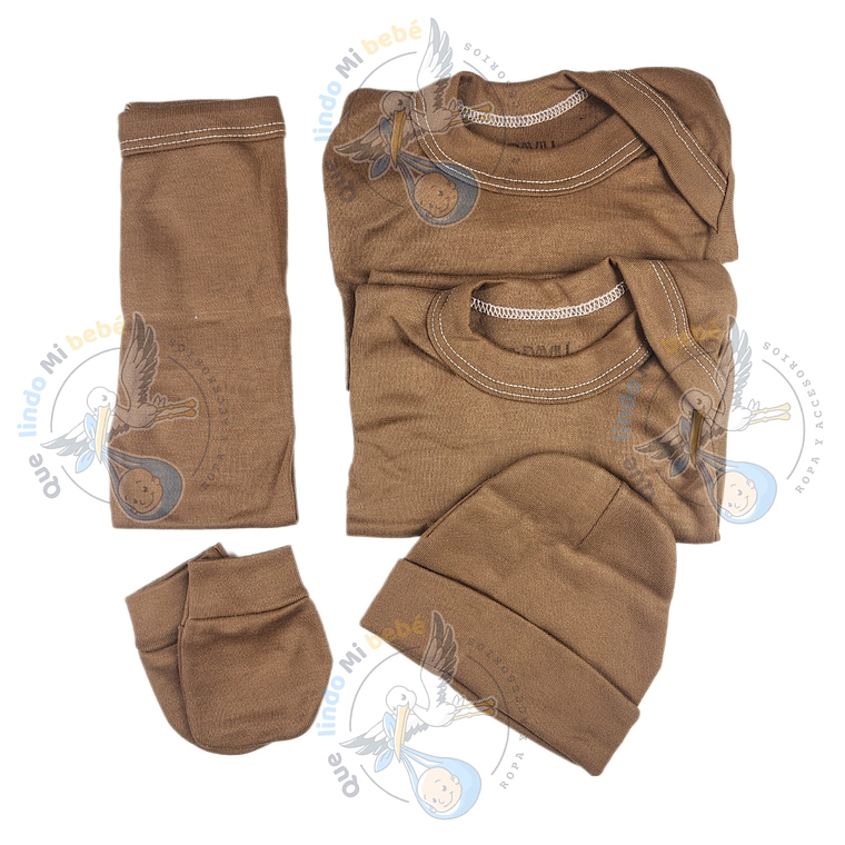 Ajuar 5 Piezas Liso Talla 0/3 Meses Cafe 1