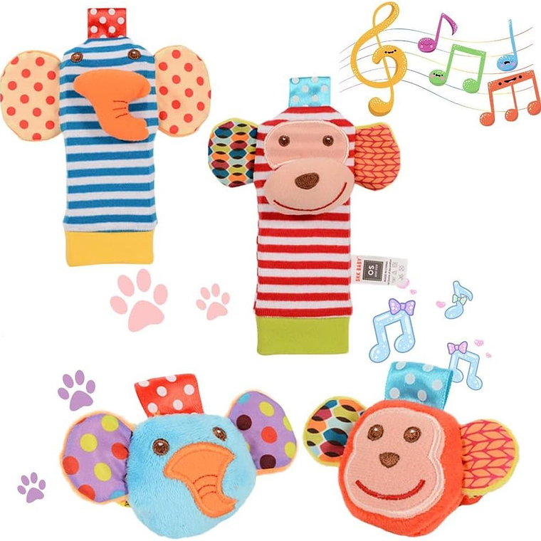 Estimulación temprana - Par Tobilleras +0M Monito/Elefante 2