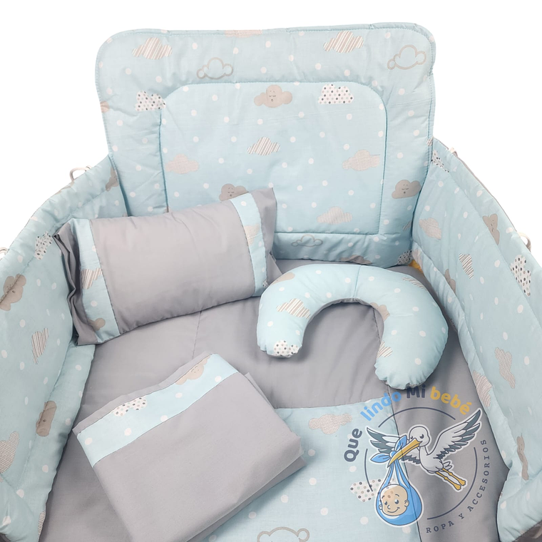 Set Para Cuna Estándar Gris/Celeste Nubes 1