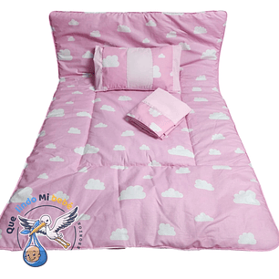Set Para Cuna Colecho Rosado Nubes