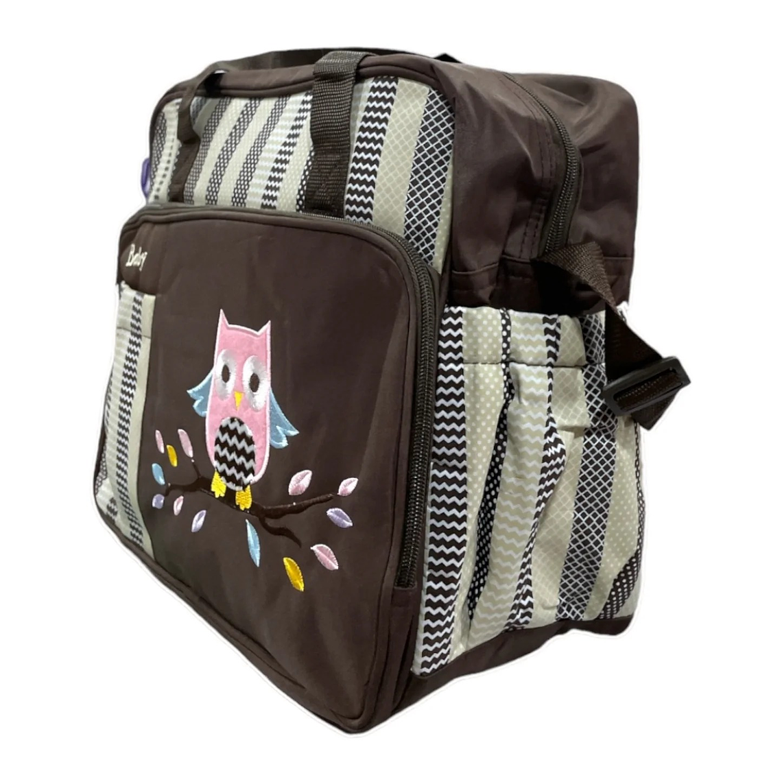 Bolso Maternal Con Cambiador Cafe/Rosado Buho 2