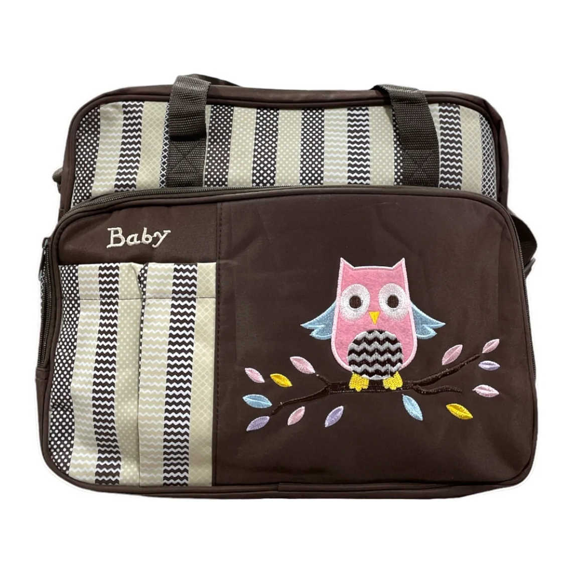 Bolso Maternal Con Cambiador Cafe/Rosado Buho 1